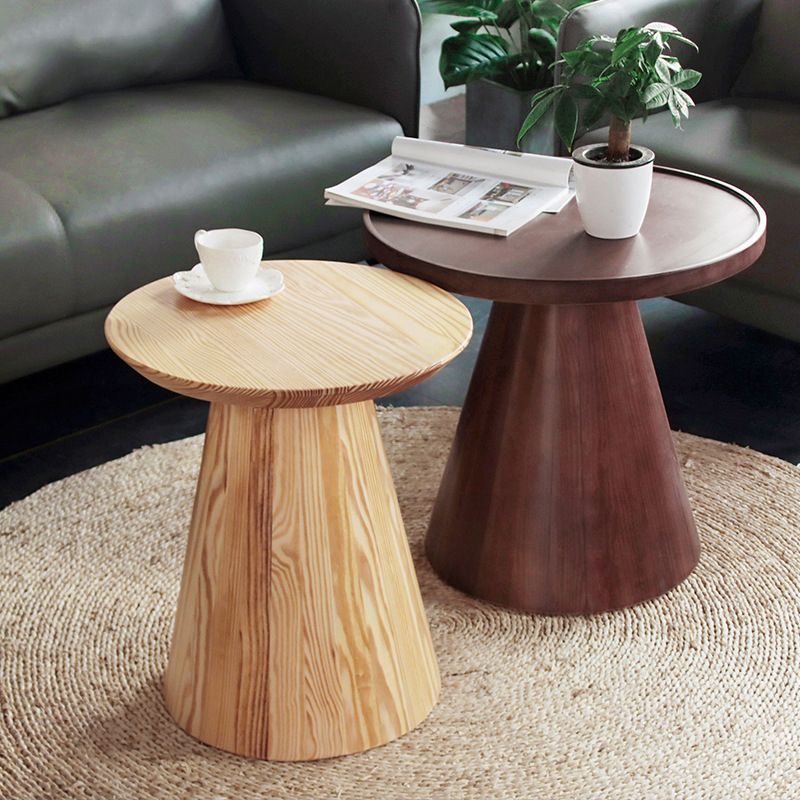Scandinavian Solid Wood Round Pedestal Living Room Side End Table