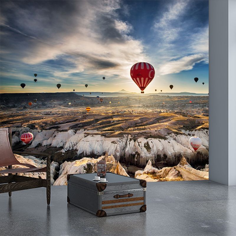 Balloon Trip Scenery Mural Decal Modern Art Non-Woven Cloth Wall Decoration in Brown