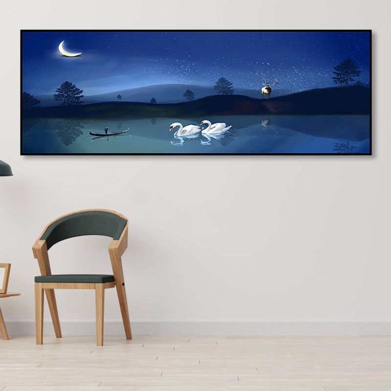 Wild Animal Wrapped Canvas Textured Tropical Style Bedroom Painting in Light Color