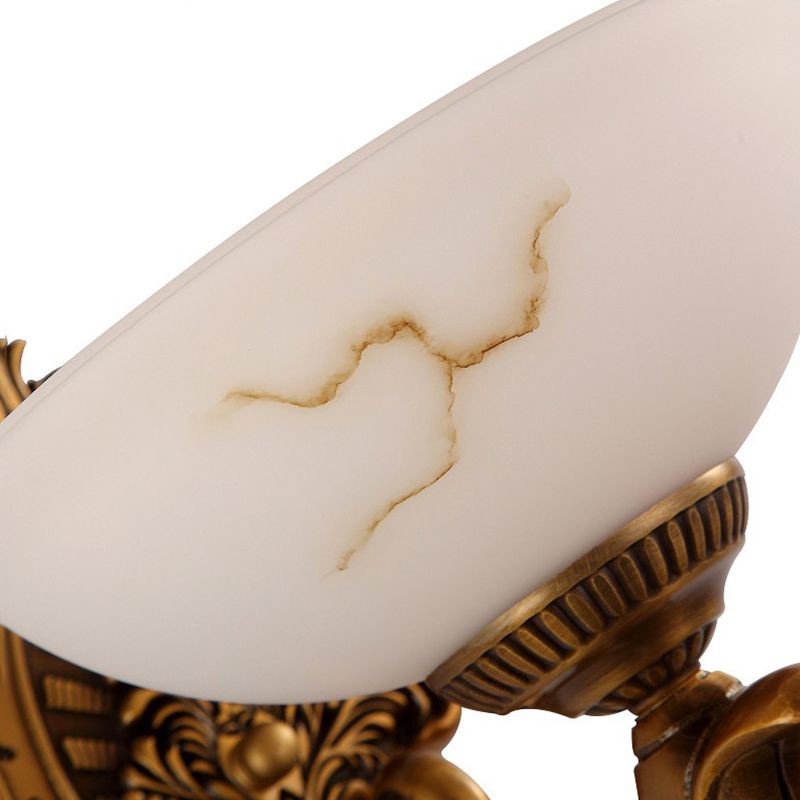 Antique Brass 1/2-Bulb Wall Mount Lighting Colonial Style Frosted Glass Bowl Shade Wall Lamp