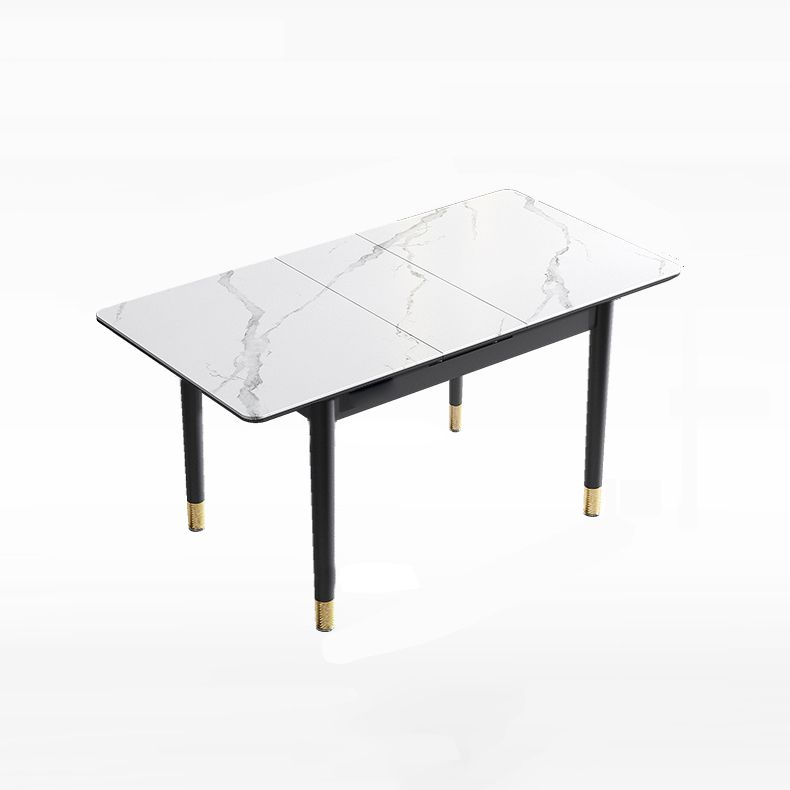 Rectangle Modern DiningRoomTableSet Sintered Stone Top DiningSet with Metallic 4 Legs Base