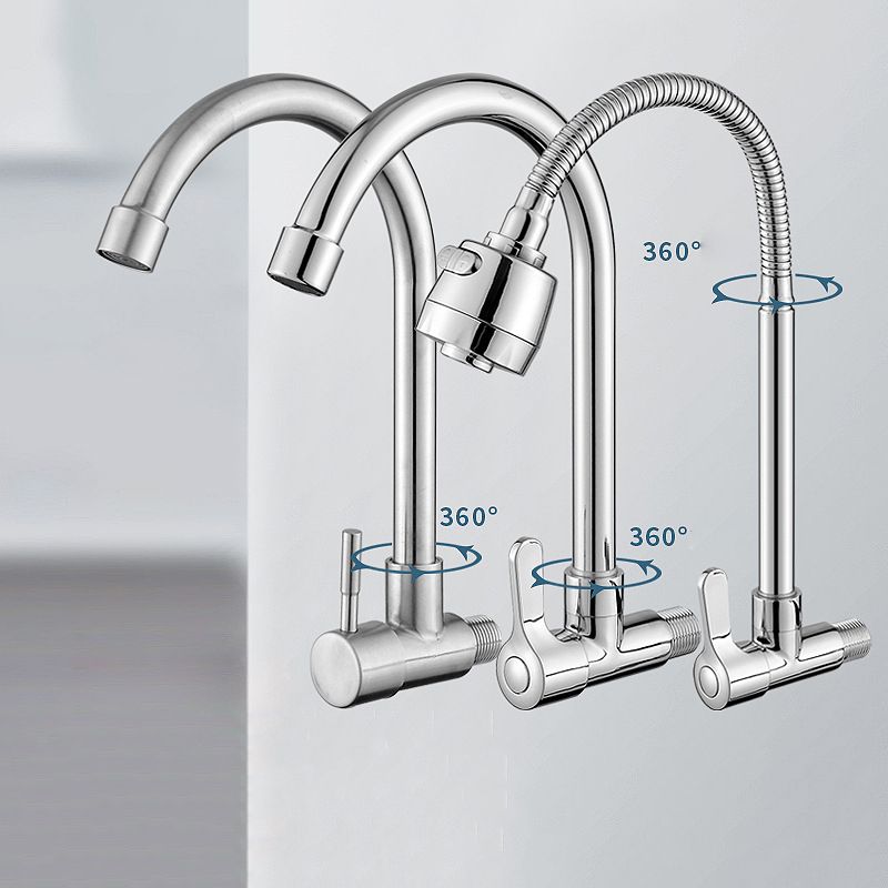 Contemporary Single Handle Kitchen Faucet Pull-down Wall-mounted Faucet in Chrome