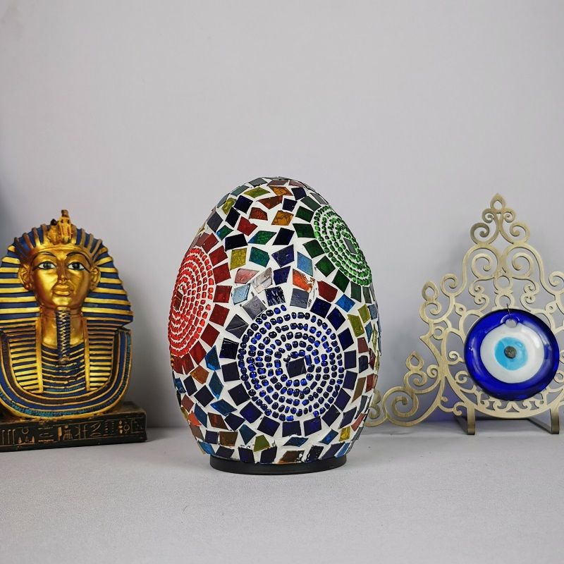 1-Light Easter Egg Shaped Night Light Moroccan Handcrafted Stained Glass Table Lamp for Bedroom