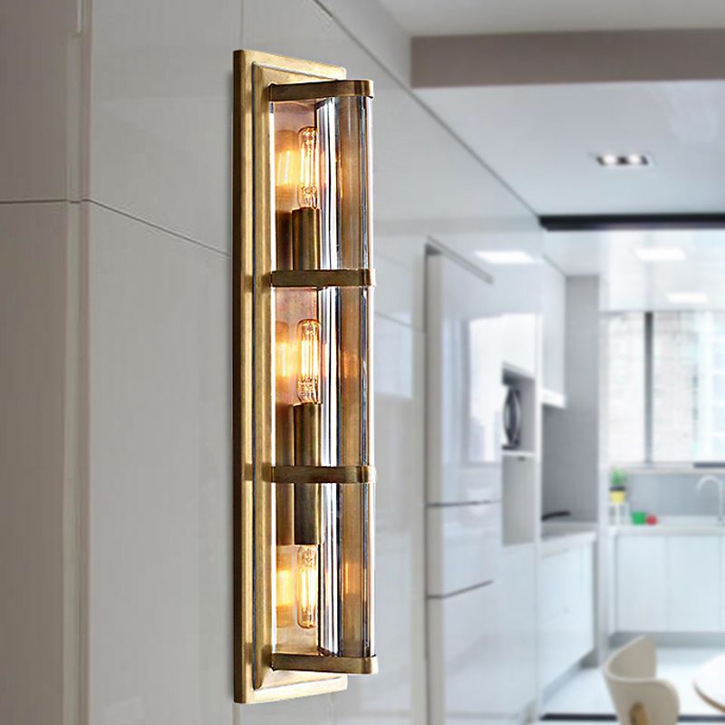 Tube Sconce Light Traditionary Metal 2/3/4 Heads Black/Gold Wall Lamp Fixture for Living Room