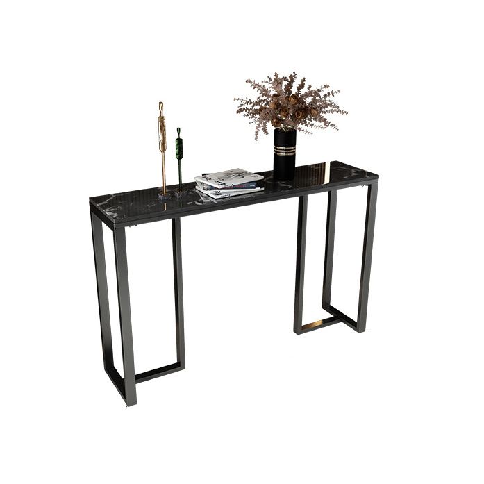 Modern Accent Table with Stone Top and Black Frame Base Console