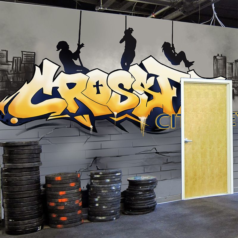 Whole Illustration Fashion Wall Decor for Gym and Dress Room with Graffiti in Yellow and Grey