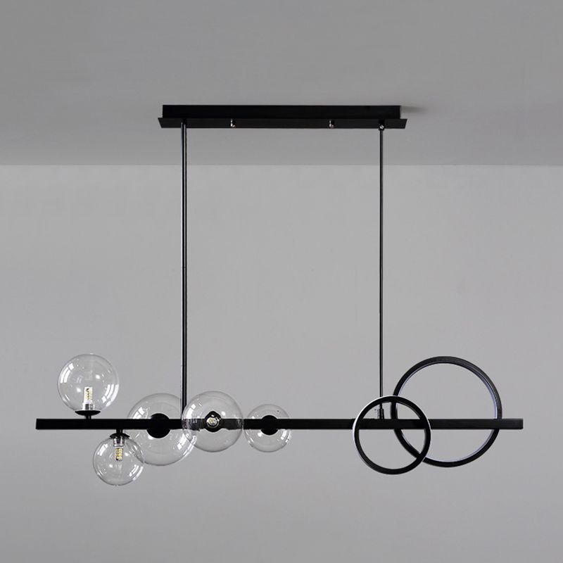 Post Modern Kitchen Island Light in Black / Gold Aluminum Ceiling Fixture with Glass Shade