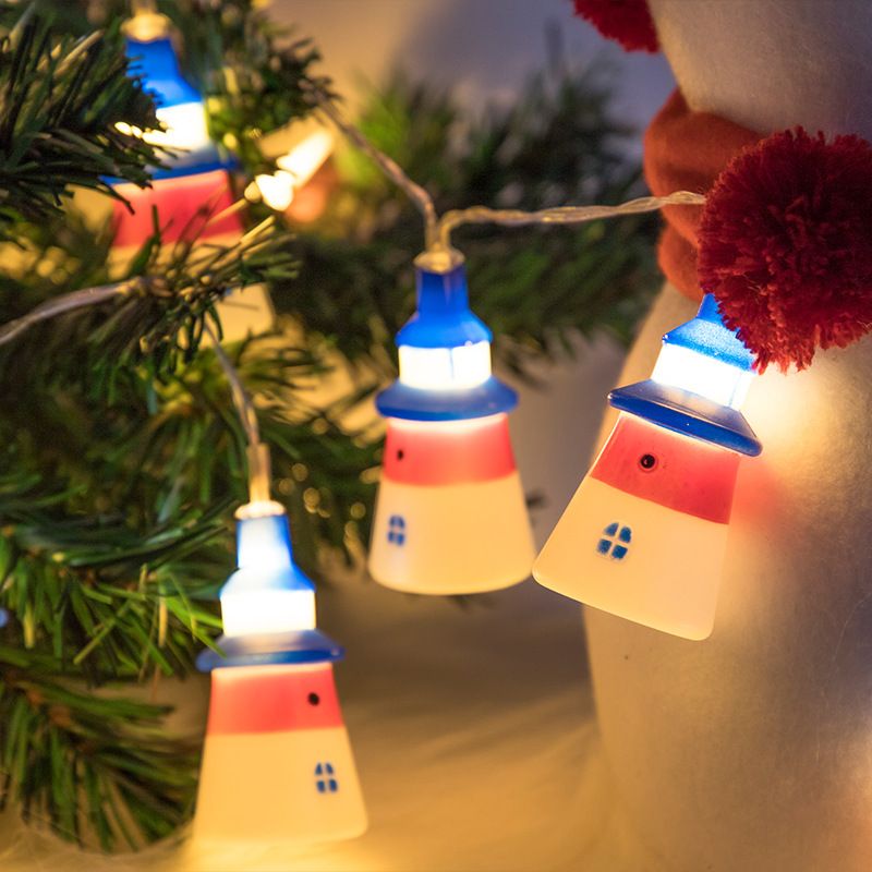 3M Cartoon Lighthouse Christmas Light Plastic 20 Bulbs Bedroom LED Fairy Lamp String in Blue