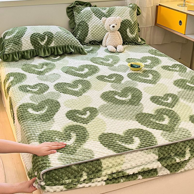 Vintage Fitted Sheet Heart Printed Fade Resistant Flannel Fitted Sheet