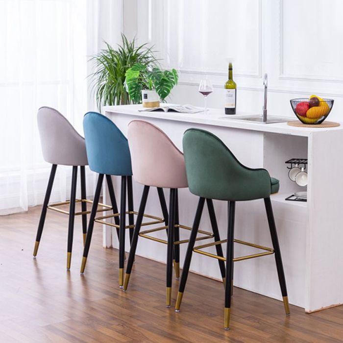 Flannel Seat Barstool Nordic Style Iron 4 Legs Bar Stool for Dining Room