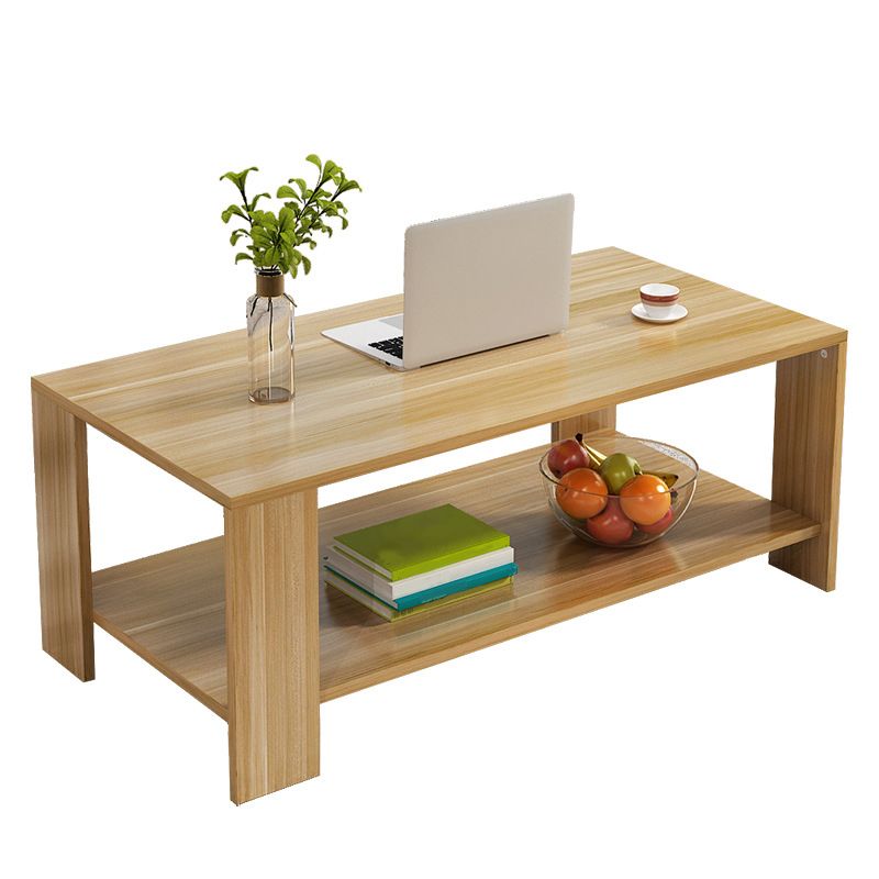 Modern Style Wood-paneled Rectangular Coffee Table with a 4 Legs Base