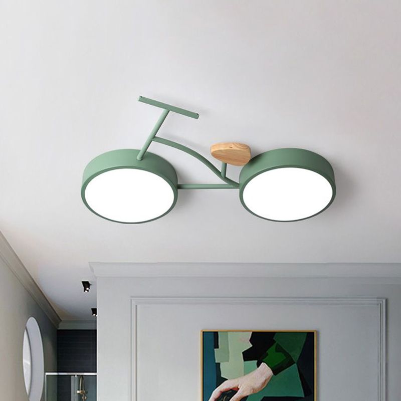 Bicycle Acrylic Ceiling Lamp Cartoon Grey/White/Green LED Semi Flush Mount Lighting in Warm/White Light for Kids Bedroom