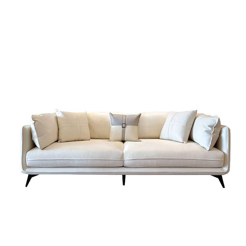 Modern Stain-Resistant Faux Leather Sofa Square Arm Sectional for Apartment