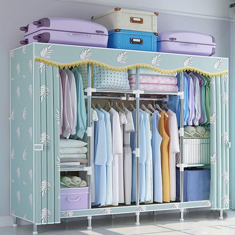 Contemporary Style Wardrobe Metal Clothes Rail Included Wardrobe Closet