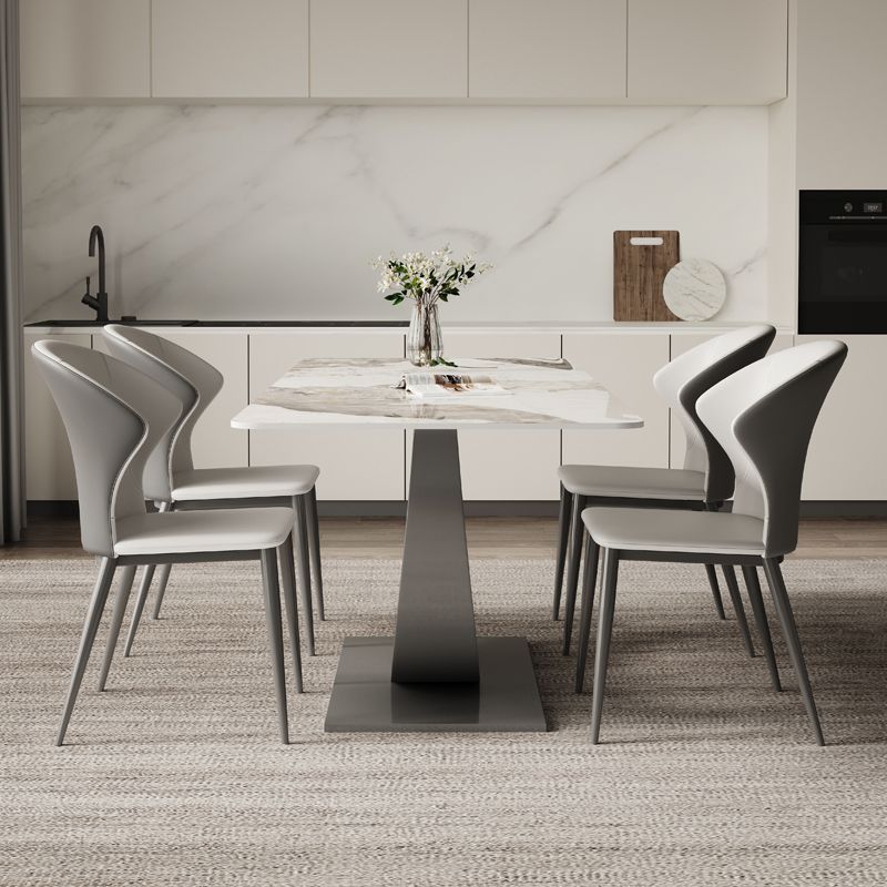 Contemporary Sintered Stone Top Metal Base Dining Table with Chairs