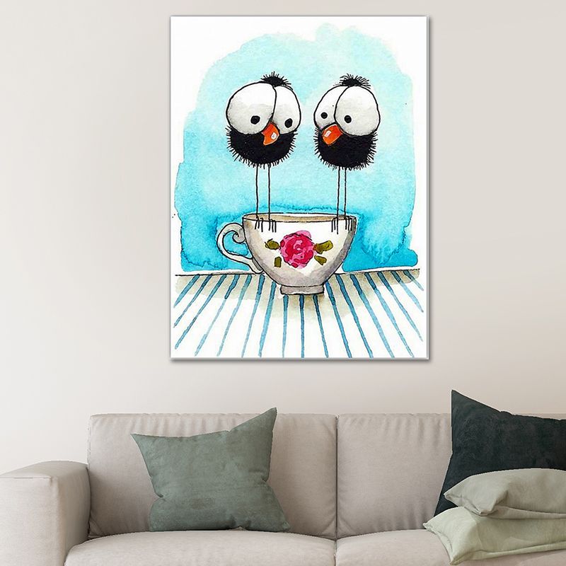 Childrens Art Birdies Painting Pastel Color Kids Bedroom Canvas Print, Textured Surface
