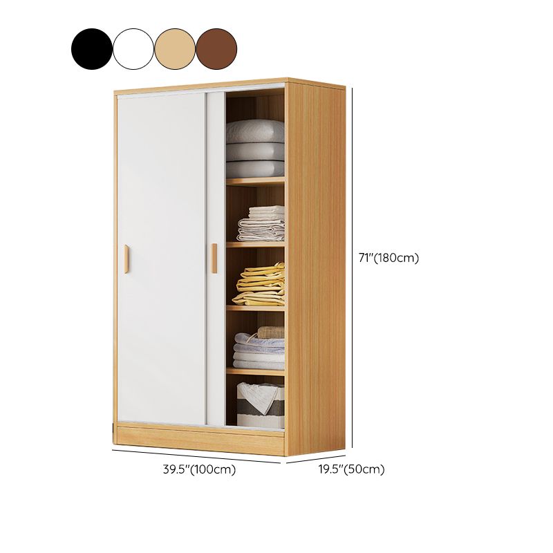 Modern Storage Cabinet Wooden 2-Door Wardrobe Armoire with Shelves and Clothes Rail
