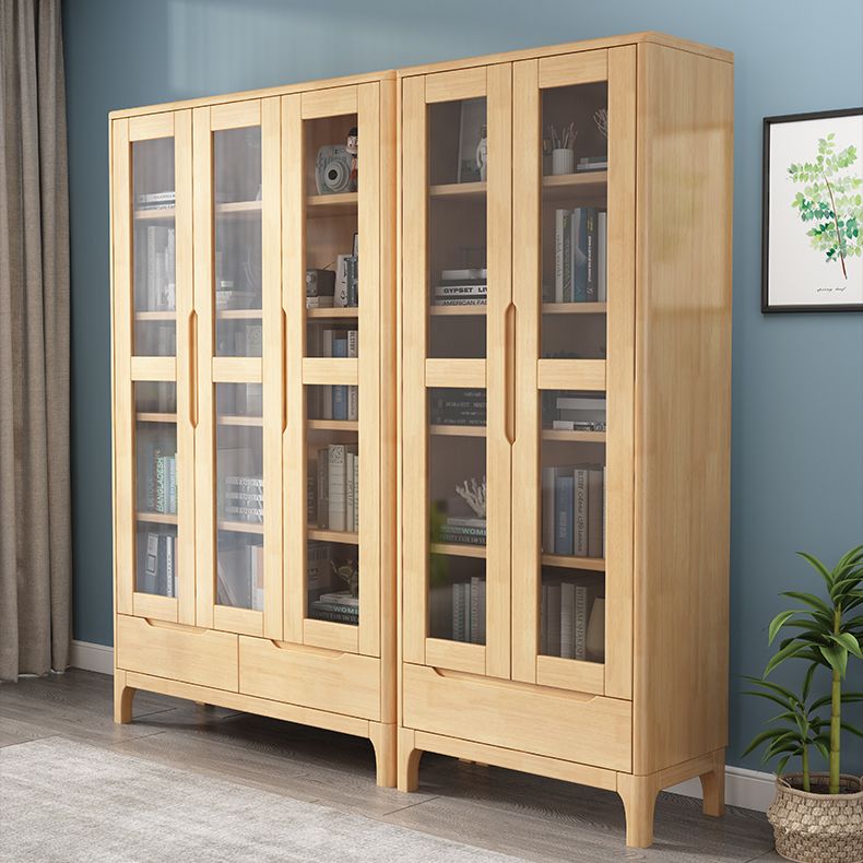 Solid Wood Scandinavian Bookcase Closed Back Bookcase with Door