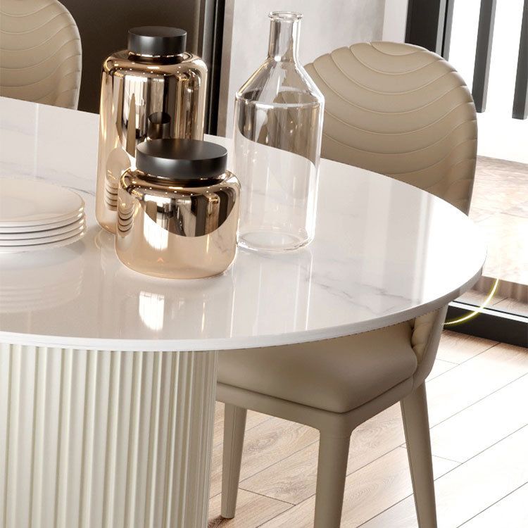 Sintered Stone White Dining Table Simplicity Double Pedestal Table for Dining Room