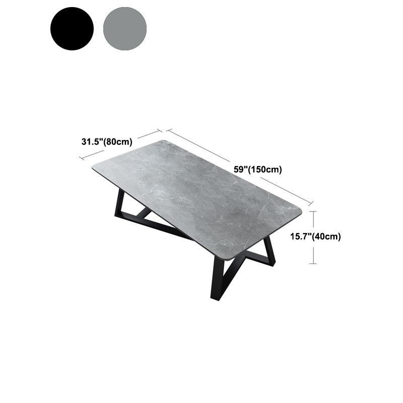 Glam Rectangle Stone Top Coffee Table with Iron Cross Legs Cocktail Table