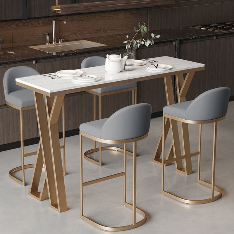 Stone Bar Dining Table Glam Rectangle Bar Table with Double Pedestal for Cafe