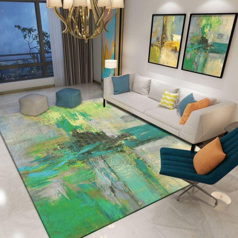 Simple Indoor Room Area Rug Orange Abstract Carpet Polyester Non-Split Rug