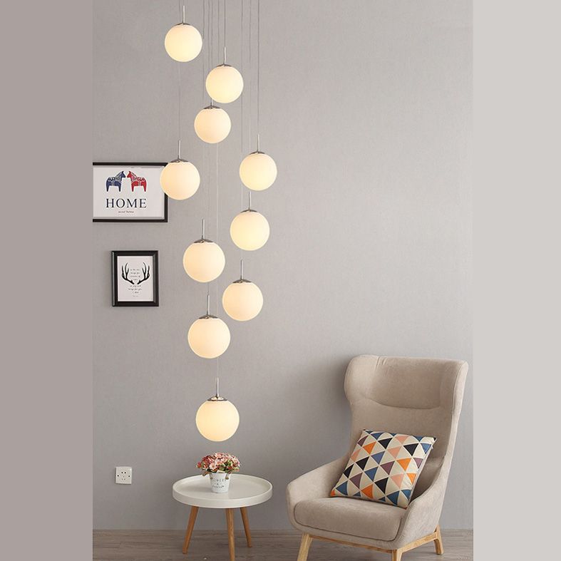 Modern Ball Pendant Glass 10 Heads Multiple Hanging Ceiling Light for Spiral Stair