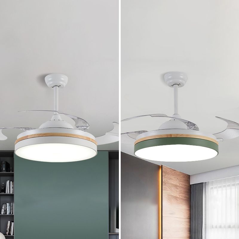 43 "W rund Esszimmer Hanging Lüfterleuchte Acryl-LED Nordic Semi Flush Lampe mit 3-Blatt und Fernbedienung