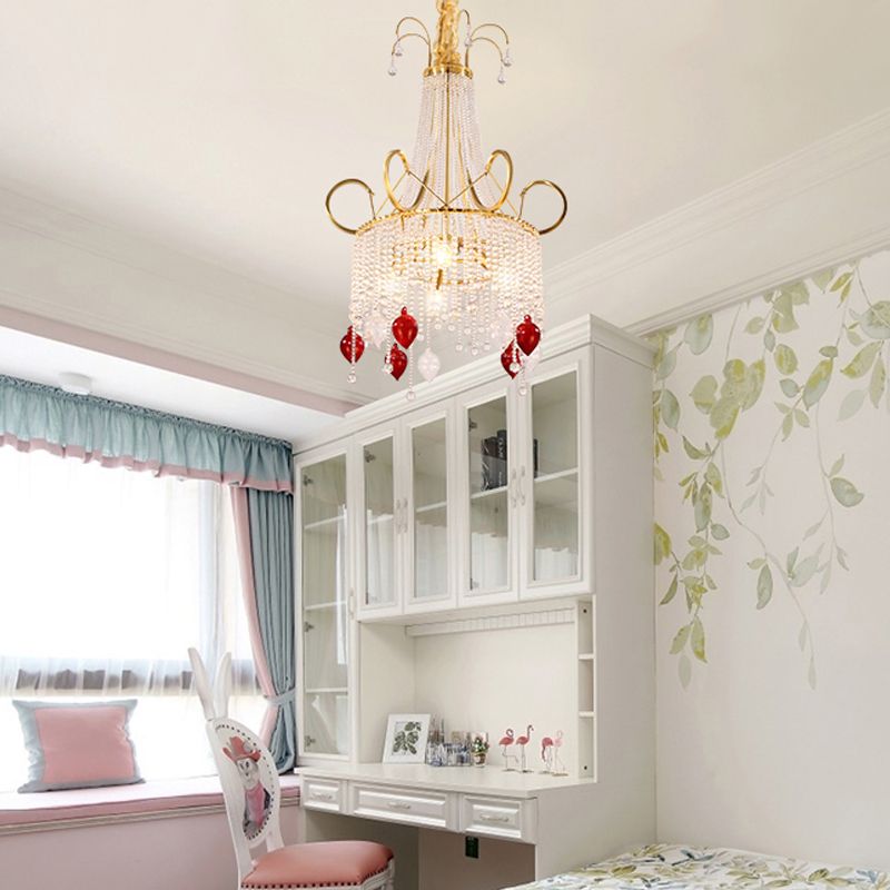 Lustre perlé en or Crystal rural léger 4 lumières 4 lumières plafond plafond