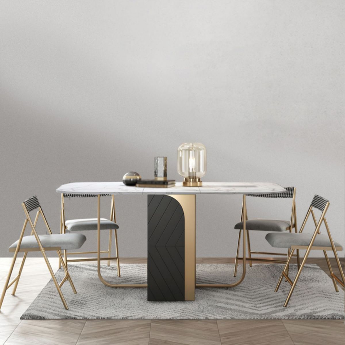 Modern 1/2/3/5 Pieces Foldable Dining Table Set with Sintered Stone Rectangle Dinette Set