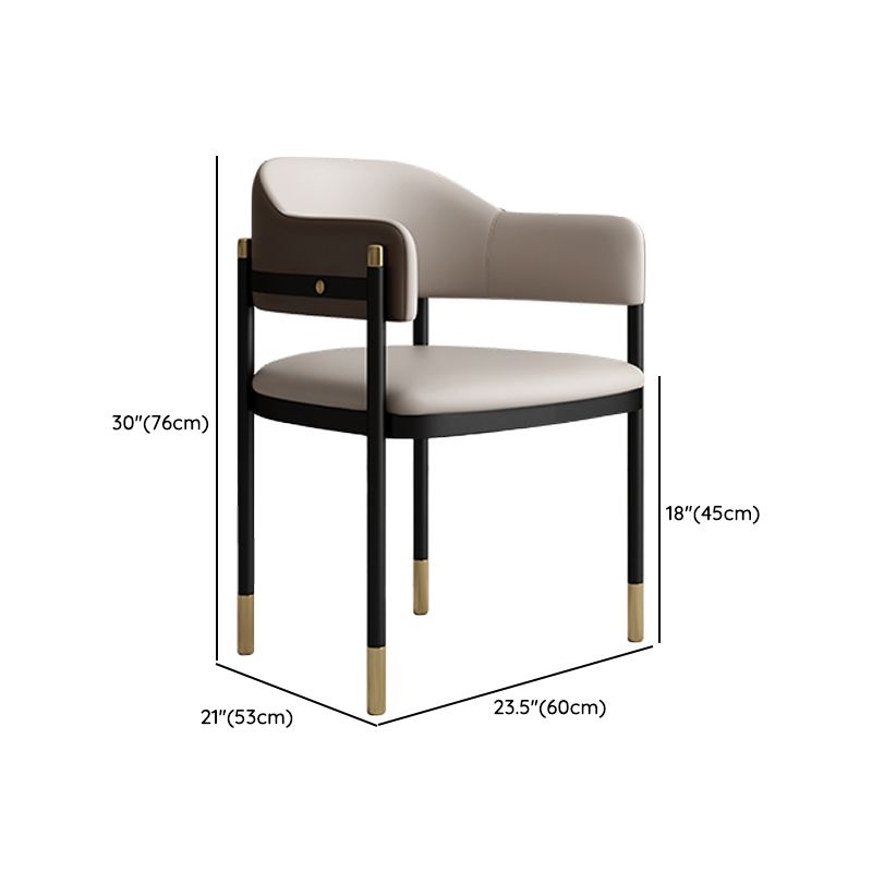 Modern Open Back Arm Chair Metal and Faux Leather Dining Chair