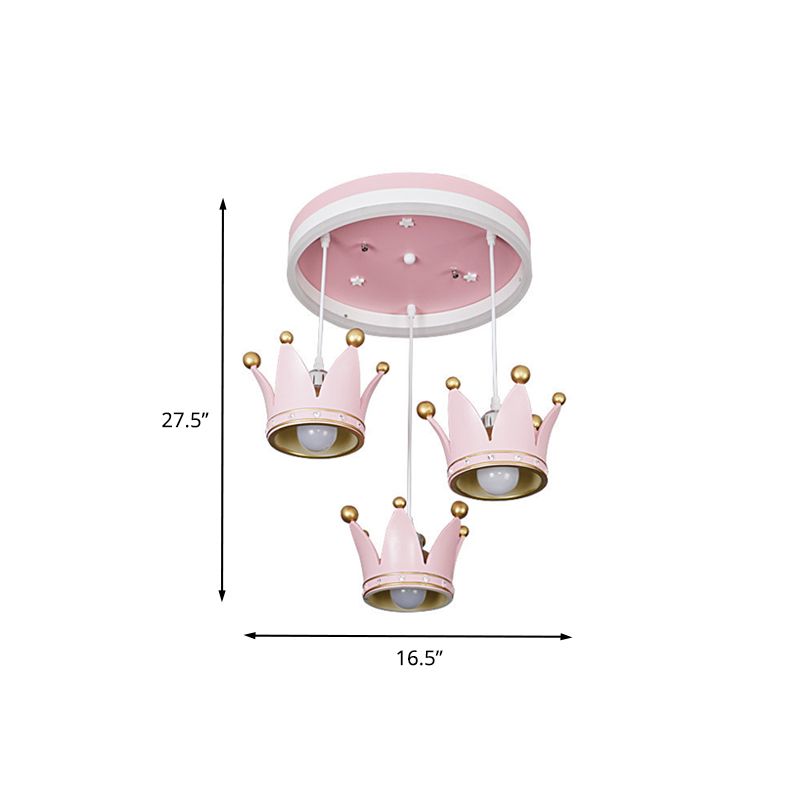 Boucle Acrylique DEL Flush Light Kids 3-Light Pink Ceiling Mount Lamp avec Draping Crown Shade