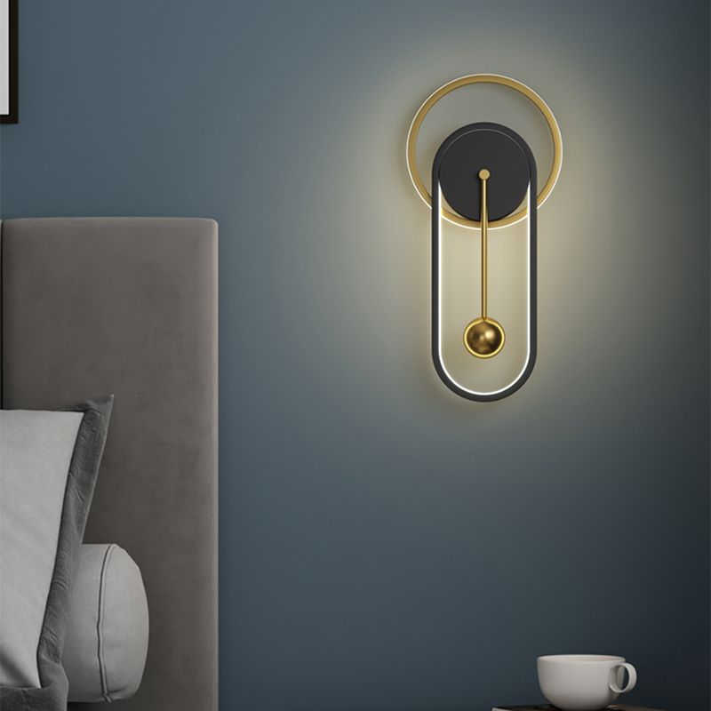 Postmoderne LED-Wandleuchten schwarzgold oval und ringwandmontiertes Licht mit Metallschatten