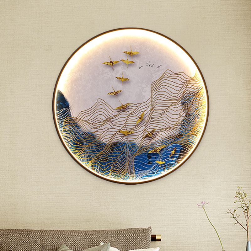 Berg/vogel decoratieve muurschildering lamp Japanse metaal witte led muur lichte sconce voor eetkamer