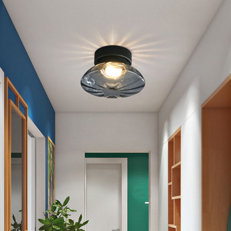 Plafonnier semi-encastré moderne, éclairage de plafond simple en verre pour balcon
