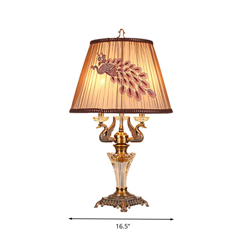 Lampada da comodino in cristallo con paralume impero Lampada da tavolo per camera da letto Countryside a 1 luce in marrone