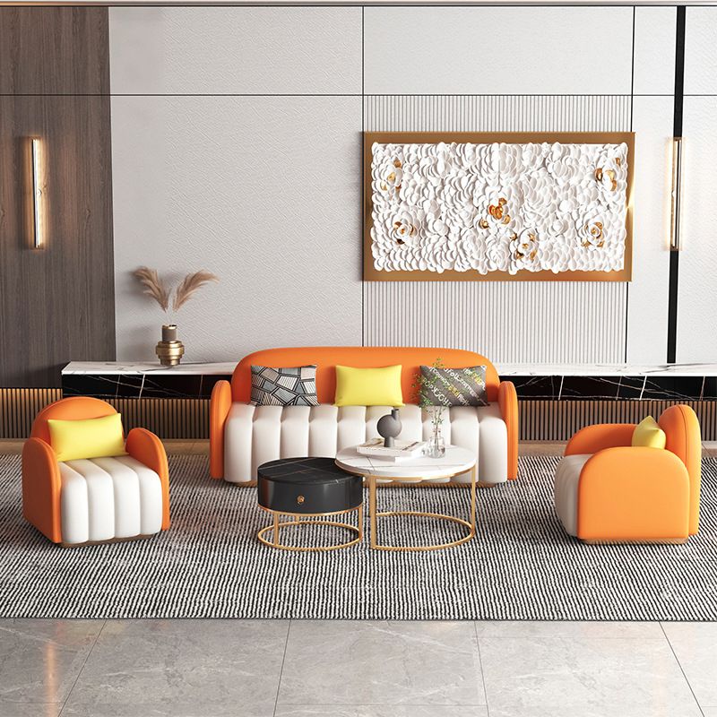 Contemporary Round Arm Standard Sofa Tight Back Faux Leather Sofa