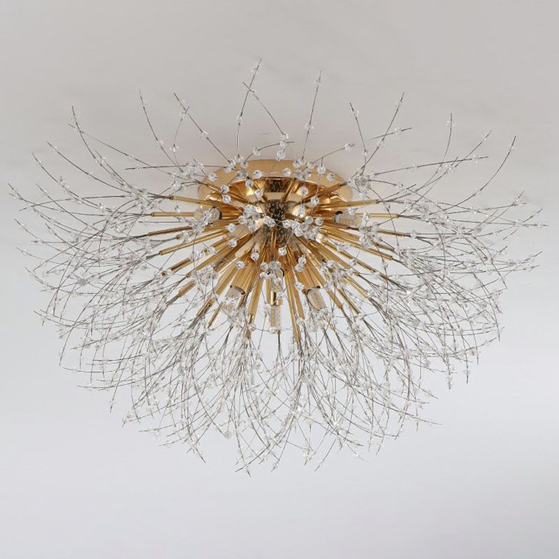Crystal Beaded Dandelion Ceiling Lamp Contemporary Flush Mount Lighting for Bedroom