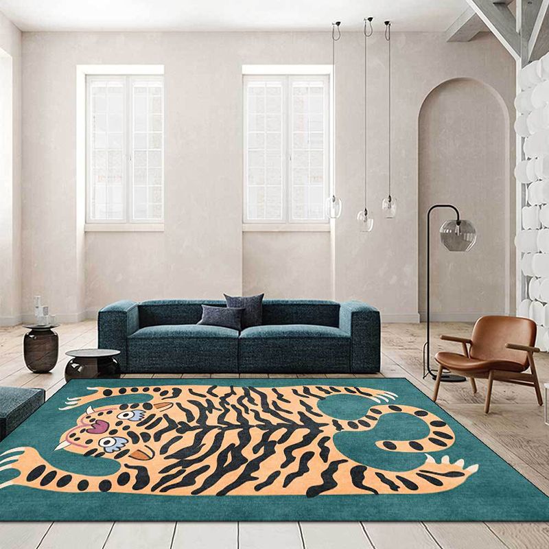 Modern Living Room Area Carpet Tiger Print Polyester Area Rug Anti-Slip Area Rug