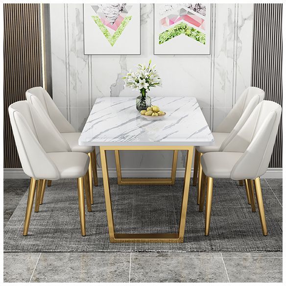 Rectangular Scandinavian Style Sintered Stone Dining Room Set Dining Furniture with Metallic Base