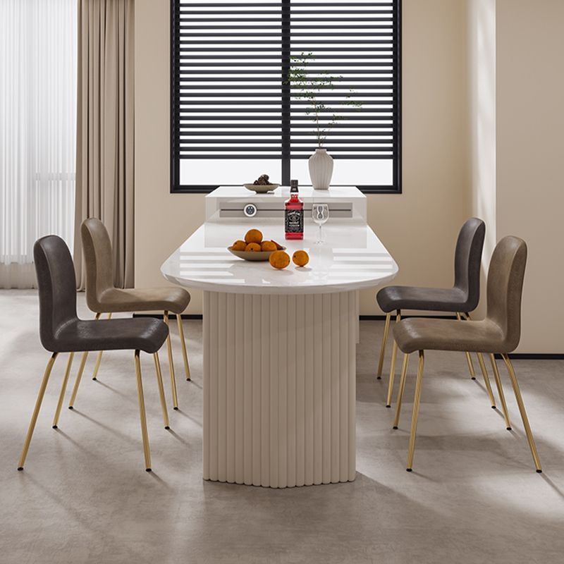 Contemporary Free Form Dining Table for Home White Dinette Table with Double Pedestal