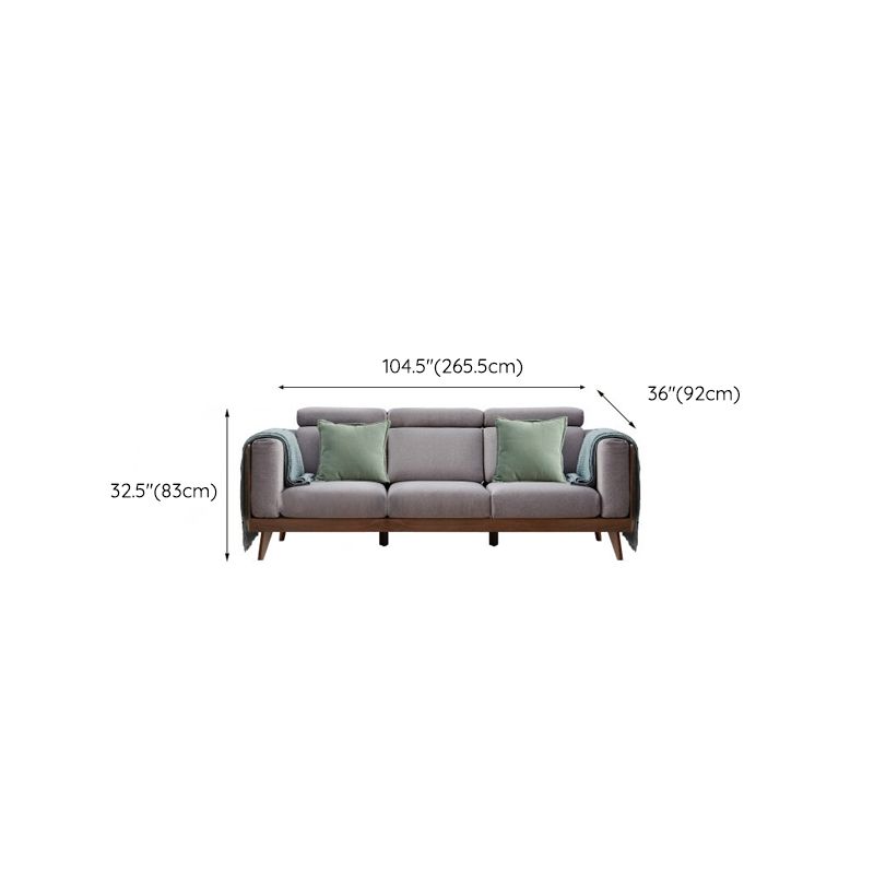 Farmhouse Square Arm Fabric Solid Wood Sofa in Brown for Living Room