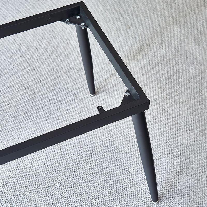Matte Finish Stone Rectangular Dining Table 4 Legs Furniture with Steel Base