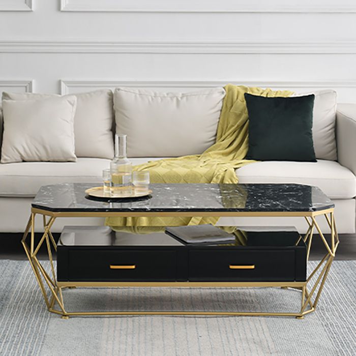 Modern Frame Coffee Table Rectangular Glass Top Coffee Cocktail Table for Home