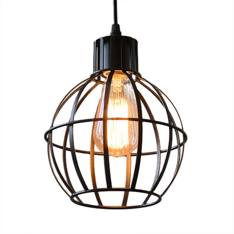 Schwarzes Finish 1 Glühbirne Anhänger hängende leichte Industrie -Metallkäfig -Käfig -Schatten Deckenlampe für das Restaurant