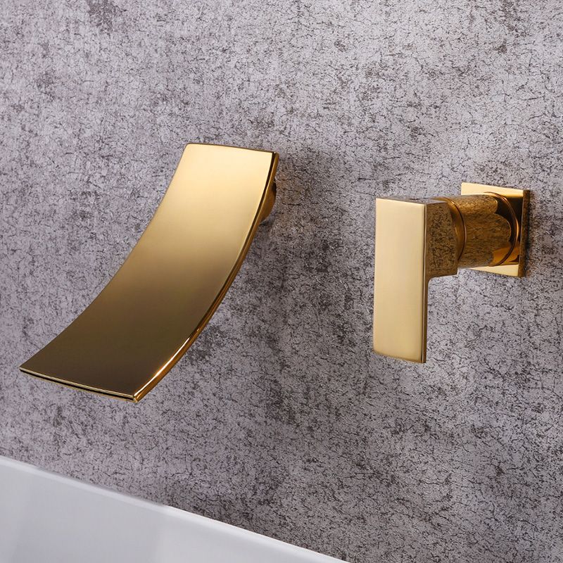 Glam Wall Mounted Bathroom Faucet Lever Handles Low Arc Solid Brass Faucet