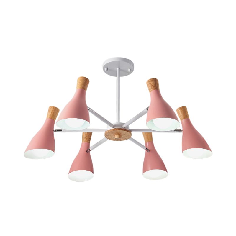 Cone Living Room Hanging Lights Metal 6 Bulbs Modern Style Chandelier