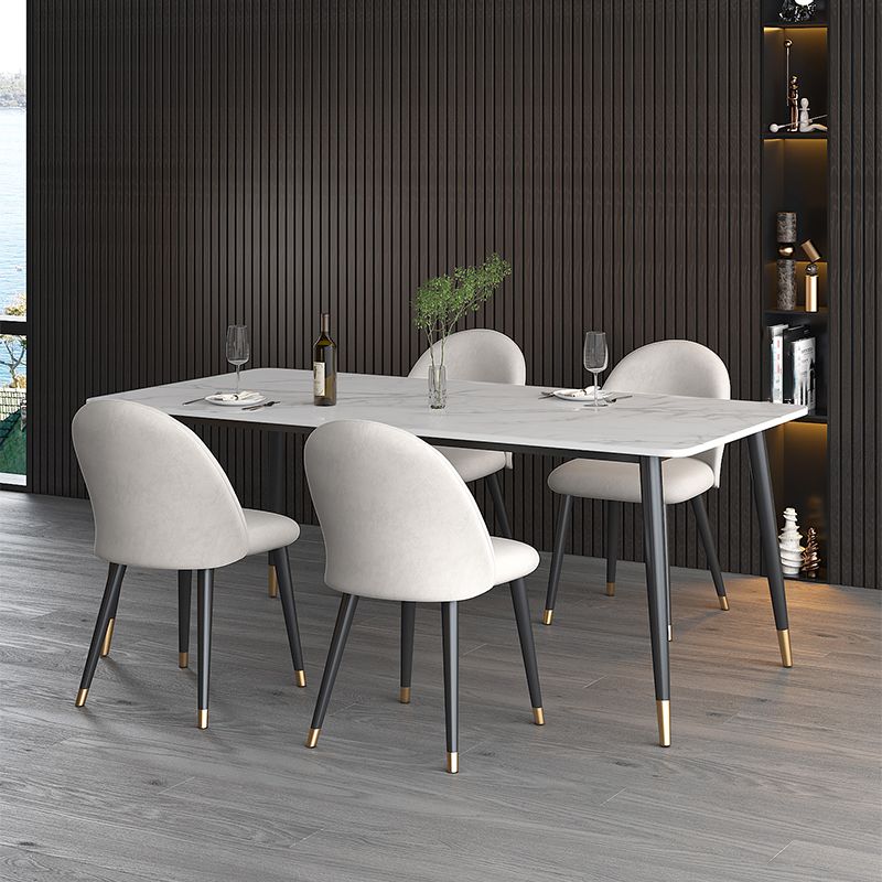 1/4/5 Pieces White Stone Dining Set Modern Solid Back Chair Rectangle Dining Furniture