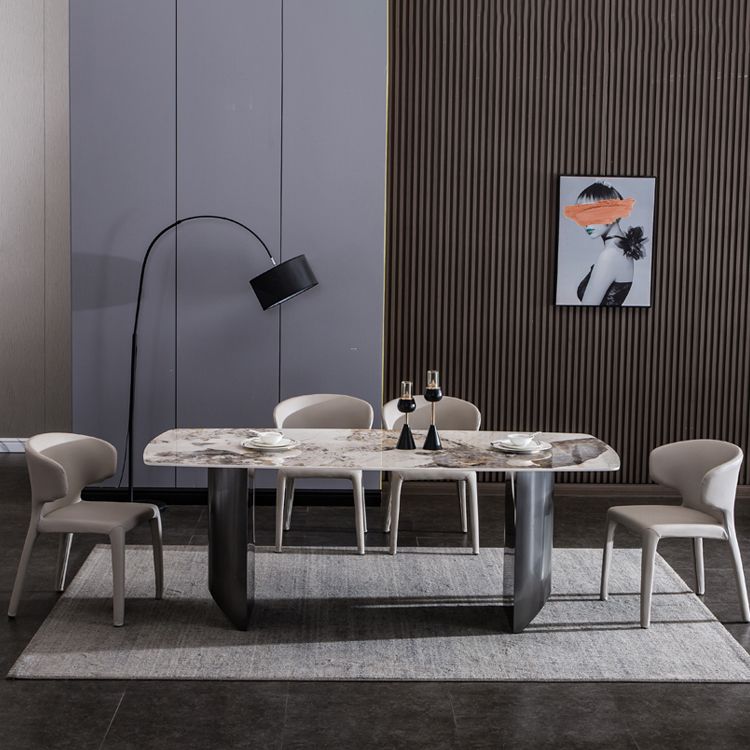 Beige Stone Dinette Table Set 1/4/5/7 Pcs Glam Style Dining Set