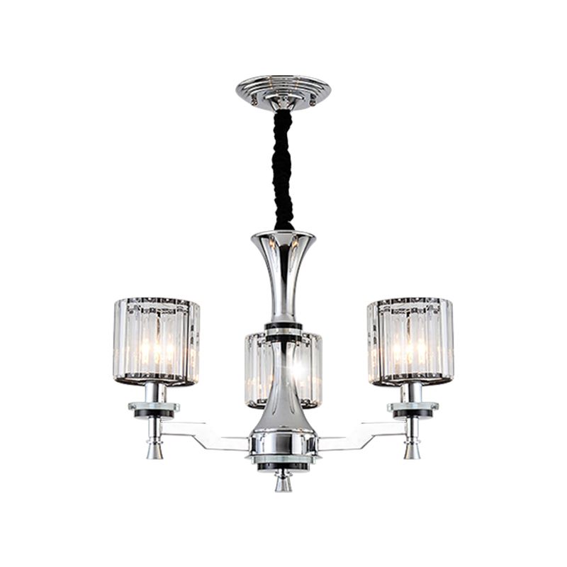Cilinder kristalprisma's suspensielamp modern 3 bollen chrome kroonluchter verlichtingsarmatuur